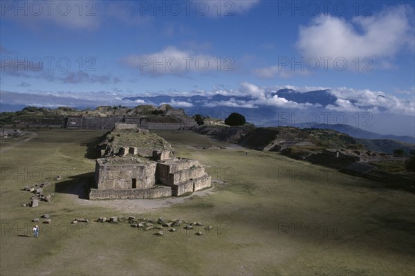 MEXICO, Oaxaca, Mount Alban, View over the Gran Plaza from the south platform