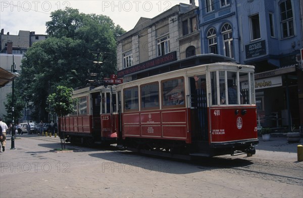 TURKEY, Istanbul, Tunel Tram on Istiklal Caddesi or Independence Avenue in the Beyoglu district of the city.