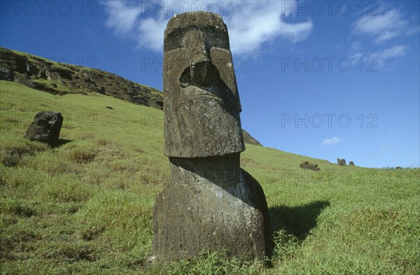 PACIFIC ISLANDS, Easter Island, Rano Raraku Crater. Moai Statues abandonned in transit on the slopes of crater