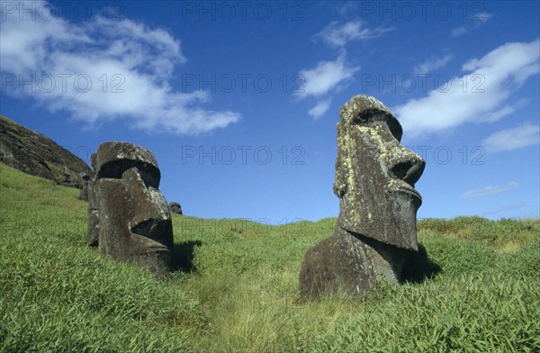 PACIFIC ISLANDS, Easter Island, Rano Raraku Crater. Moai Statues abandonned in transit on the slopes of crater
