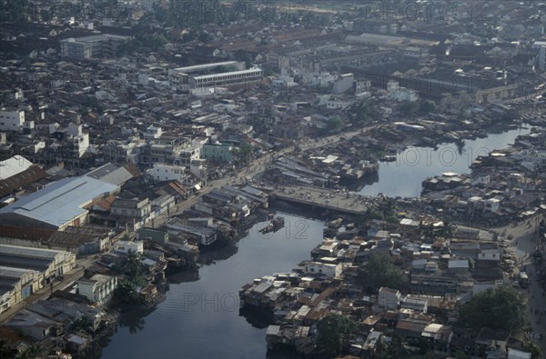 VIETNAM, South, Ho Ch Minh City, Aerial view over city architecture and river