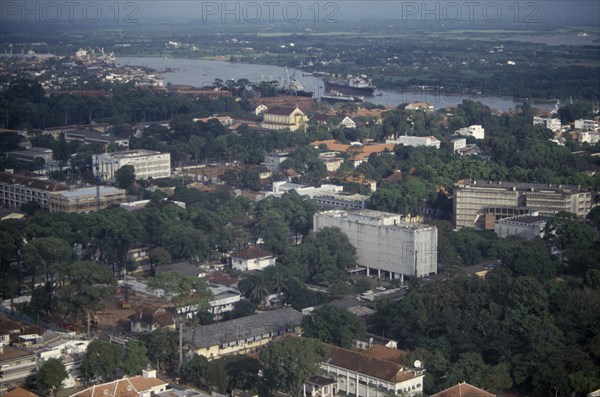 VIETNAM, South, Ho Ch Minh City, Elevated view over city architecture and the large white United States Embassy building