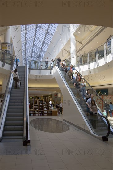 ENGLAND, Essex, Thurrock, Lakeside Shopping Centre escalators.