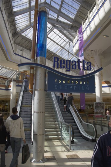 ENGLAND, Essex, Thurrock, Lakeside Shopping Centre escalators to the Regatta foodcourt.