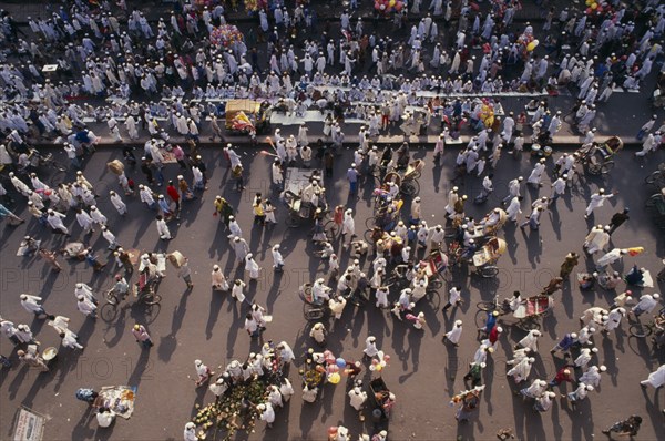 BANGLADESH, Dhaka, Aerial view over Muslim devotees at Eid prayer.