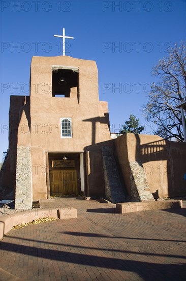 USA, New Mexico, Santa Fe, The San Miguel Mission church built in the adobe style