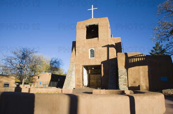 USA, New Mexico, Santa Fe, The San Miguel Mission church built in the adobe style
