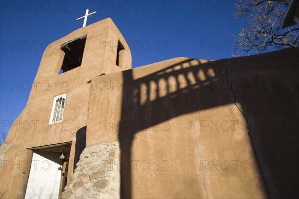 USA, New Mexico, Santa Fe, The San Miguel Mission church built in the adobe style