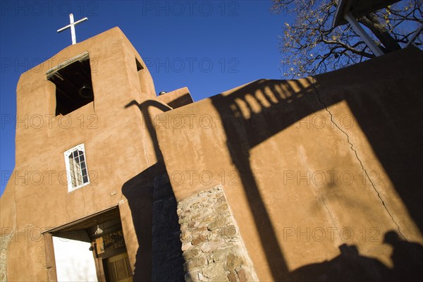 USA, New Mexico, Santa Fe, The San Miguel Mission church built in the adobe style