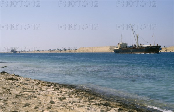 EGYPT, Transport, Container ship on the Suez Canal.