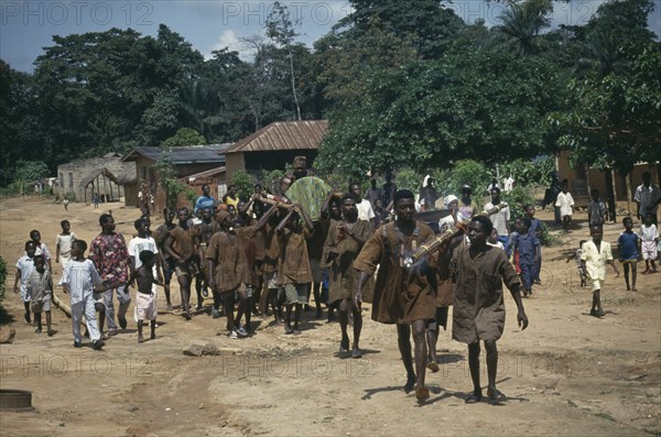 GHANA, Volta Region, Hohoe District, Wli Agumatsa waterfall festival which commemorates and gives thanks to the falls regarded as a protective fetish by the local people.