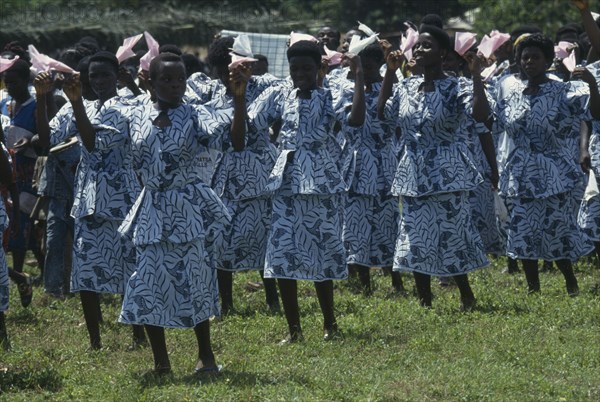 GHANA, Volta Region, Hohoe District, Wli Agumatsa waterfall festival which commemorates and gives thanks to the falls regarded as a protective fetish by the local people.