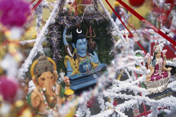 MAURITIUS, Religion, Hindu, Pilgrimage kanwar containing figures of the Hindu gods decorated with coloured streamers and tinsel carried to the Grand Bassin lake during the Maha Shivaratree festival