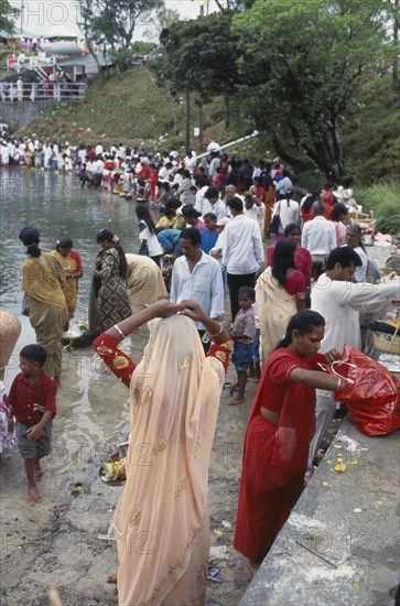 MAURITIUS, People, Crowds prepare offerings beside the Grand Bassin lake during the Maha Shivaratree festival in honour of the Hindu god Siva.