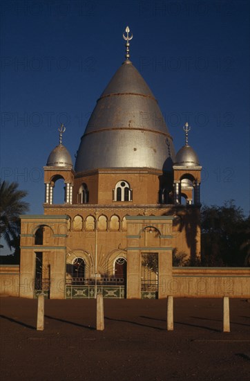 SUDAN, Omdurman, "Tomb of the Madhi, Muhammad Ahmad ibn as Sayyid Abd Allah.  Exterior and silver dome roof. "