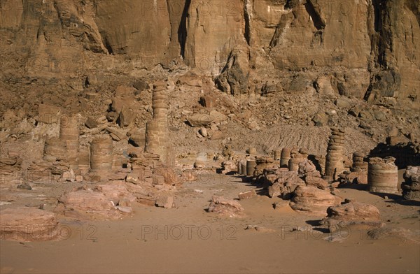 SUDAN, North, Napata, Ruins of Temple of Mut at foot of Gebel Barkal built by the Pharoah Taharqa in the 680s BC.  UNESCO World Heritage site.