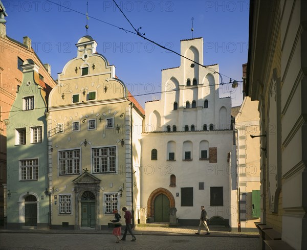 LATVIA, Riga, "The Three Brothers, 17, 19 and 21 Maza Pilsiela Street. Number 17 is Latvia's oldest house while number 19 houses the Latvian Museum of Architecture."