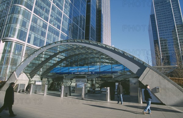 ENGLAND, London, Canary Wharf Underground station entrance.