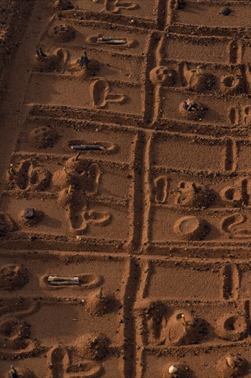 MALI, Sangha, Dogon oracle chart marked out in the sand to predict the future.