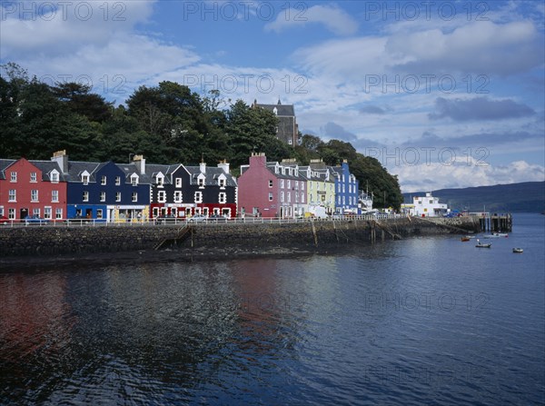 SCOTLAND, Strathclyde, Isle of Mull, "Tobermory. Different coloured buildings with shops, "