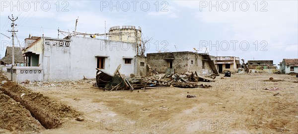 INDIA, Tamil Nadu, Nagapattinam, Houses heavily damaged by the Indian Ocean Tsunami of 26th December 2004.