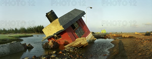 INDIA, Tamil Nadu, Nagapattinam, Government office destroyed by the Indian Ocean Tsunami of 26th December 2004.