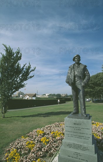 ENGLAND, Hampshire, Portsmouth, Southsea. Statue of Field Marshal Viscount Montgomery also known as Monty.