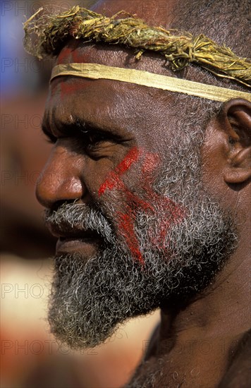 PACIFIC ISLANDS, Melanesia, Vanuatu, "Port Vila, Efate Island. Man from the island of Erromango at a Melanesian cultural festival."