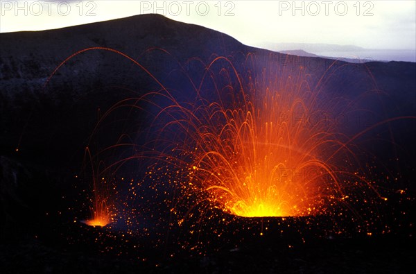 PACIFIC ISLANDS, Melanesia, Vanuatu, "Tanna Island. Yasur Volcano, Eruptions from vents in the crater of Mt Yasur in east Tanna, one of the Pacific's most accessible & active volcanoes."