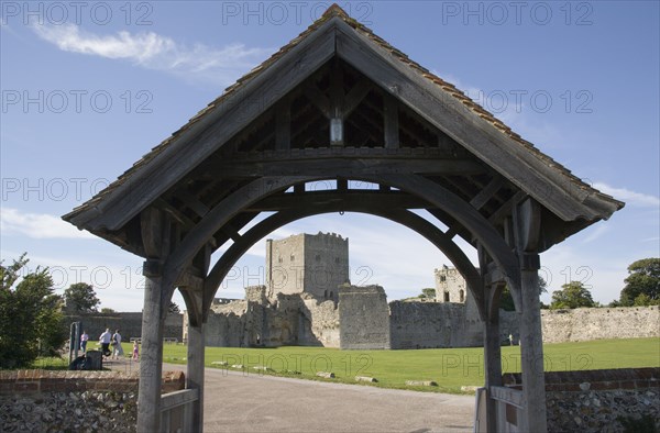 ENGLAND, Hampshire, Portsmouth, Portchester Castle from the grounds of the old Augustine priory.