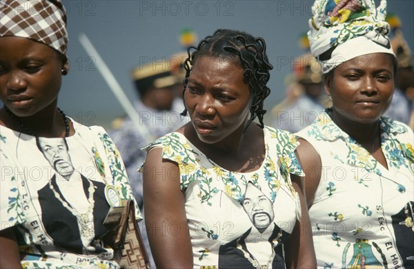 GABON, Libreville, Female supporters of President El Hadj Omar Bongo of the Democratic Party of Gabon or PDG