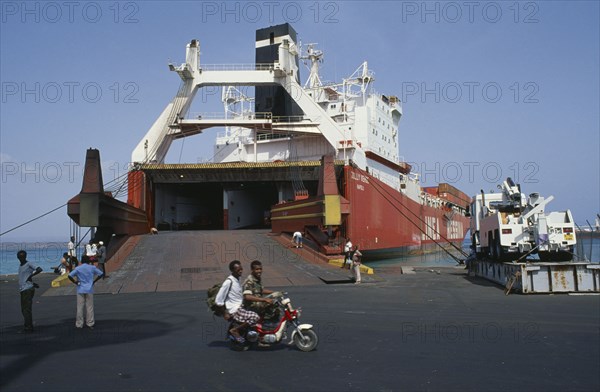 DJIBOUTI, Dijibouti, Italian roll on roll off ship at city port.