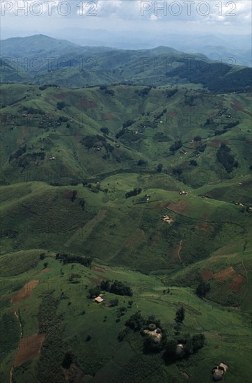 RWANDA, Landscape, Agricultural landscape with scattered huts and small holdings.