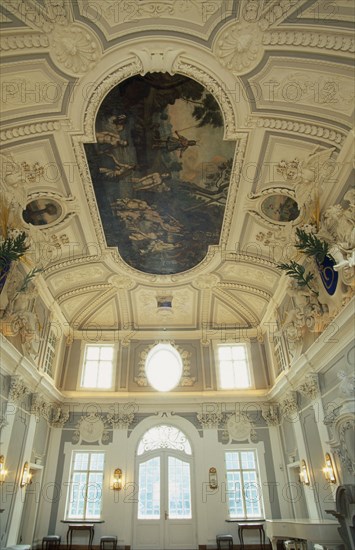 ESTONIA, Tallinn, "Interior of Kadriorg Palace decorated with stucco work and ceiling paintings.  Baroque Northern palace of Peter the Great, now an art museum."