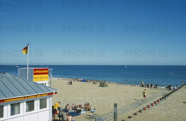 ENGLAND, East Sussex, Eastbourne, Lifeguard First Aid Station on beachfront.