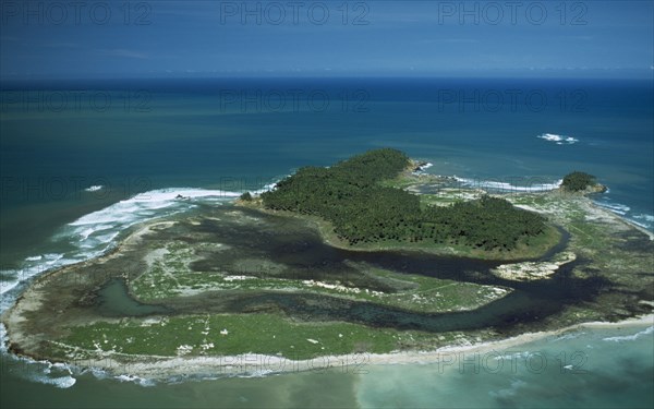 INDONESIA, Tsunami, Aceh Province, Island with brackish water after and destroyed vegetation after December 2004.
