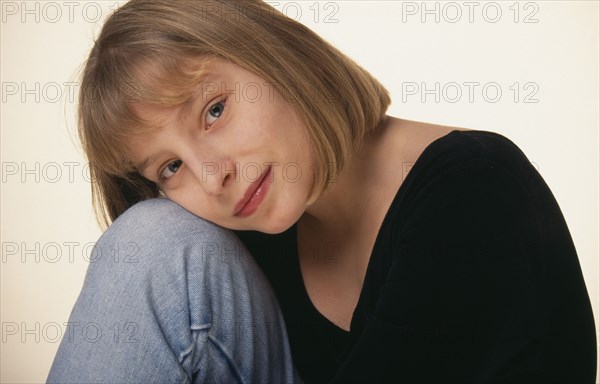 CHILDREN, Portraits, Girls, Portrait of eleven year old blonde girl.