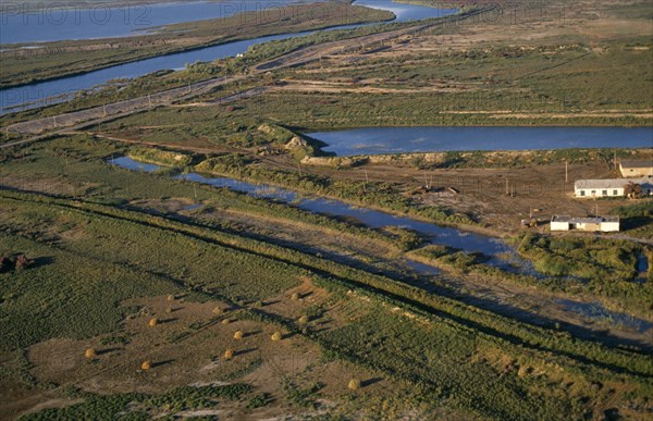 UZBEKISTAN, Aral Sea, Amu Darya Delta, Aerial view over drying delta area.