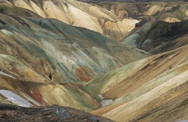 ICELAND, South Central, Landmannalaugar, Colourful Rhyolite Mountains.