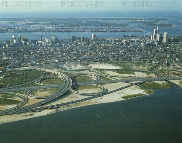 NIGERIA, Lagos, Aerial view over city and motorway.