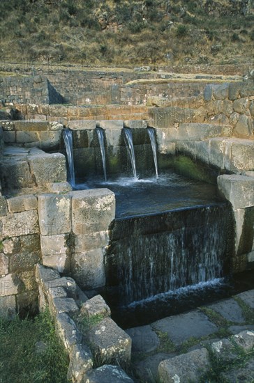 PERU, Cusco, Tipon, "A waterfall, Inca Ruins, "