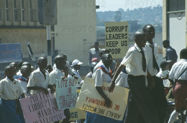 UGANDA, Kampala, Demonstration to Stop Corruption on Kampala Road.