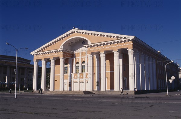MONGOLIA, Ulaanbaatar, Sukhbaatar Square.  The Opera House building exterior with classical style frontage .