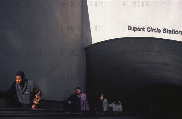 USA, Washington D.C., "Exit to Dupont Circle Station, people travelling on an escalator."