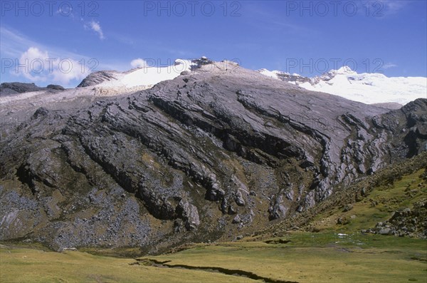 COLOMBIA, Cordillera, Boyaca, "Boquedera de la Ventura, Sierra Nevada de Cocuy, Mountain scene with snow on peaks."