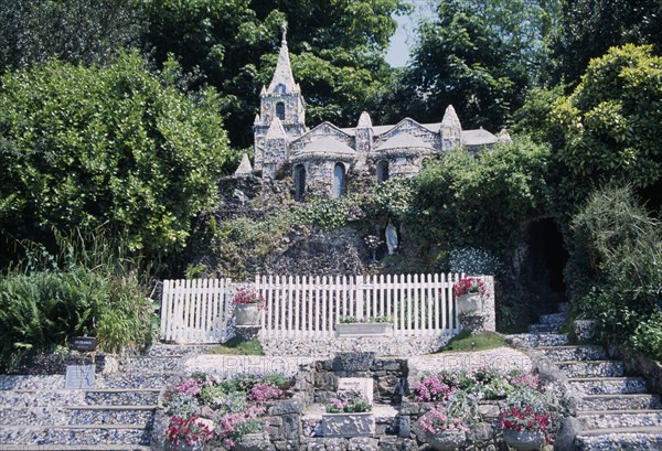 UNITED KINGDOM, Channel Islands, Guernsey, Les Vauxbelets. The Little Chapel. Modelled on the shrine at Lourdes. Built almost entirely of china and fragments of sea shells.