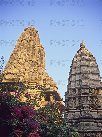 INDIA , Madhya Pradesh, Khajuraho, Laksmana Hindu Temple built between 950-1050 during the Chandela empire - covered in erotic sculptures