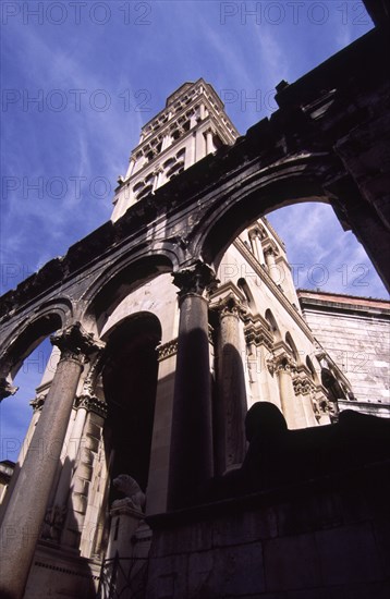 CROATIA, Dalmatia, Split, "athedral of Saint Domnius. Dedicated to Saint Domnius, the first bishop of nearby Salona, the city's cathedral was once the mausoleum of the Roman emperor Diocletian who had had Domnius put to death in 304 AD. When his body disappeared mysteriously 170 years later, the building was converted into a cathedral and dedicated to the man Diocletian himself had martyred. "