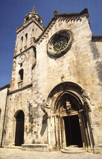 CROATIA, Dalamatia, Korcula, "Cathedral of Saint Mark. The medieval city of Korcula belonged to the Venetians for almost eight hundred years and the cathedral is dedicated to Saint Mark, their patron Saint."