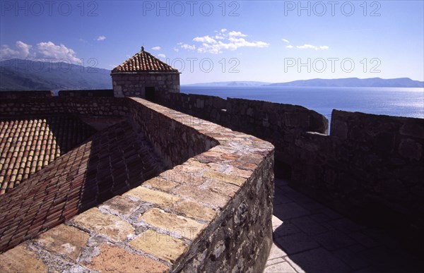 CROATIA, Kvarner, Senj, "Nehaj fortress. 20080973iew of the Adriatic from the roof. Looming on a spur to the south of the city, the Nehaj fortress was built in 1558 in defence against the invading Ottoman armies. Today it houses a museum dedicted to the city's defenders, the Uskok corsairs who, with often less than a thousand men, held the Turkish forces at bay for almost a century. "